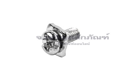 [E] น็อตยึดสายไฟ สแตนเลสชุบนิกเกิ้ล M3x7 mm พร้อมแหวนทรงสี่เหลี่ยม ขนาด 6x6 mm